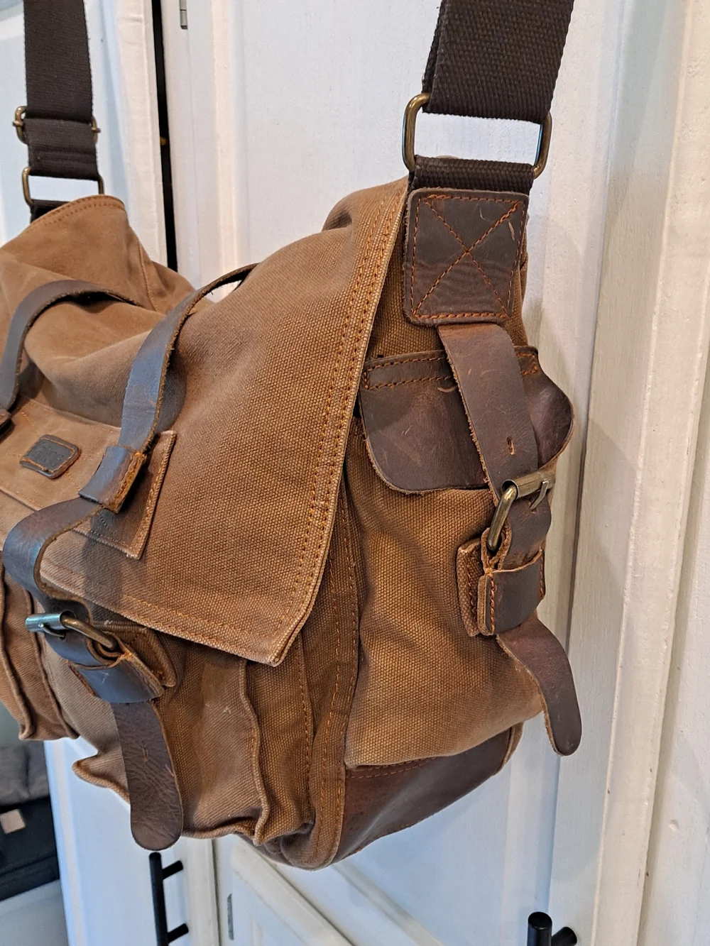 Waxed Canvas Messenger Bag for Men - Tan